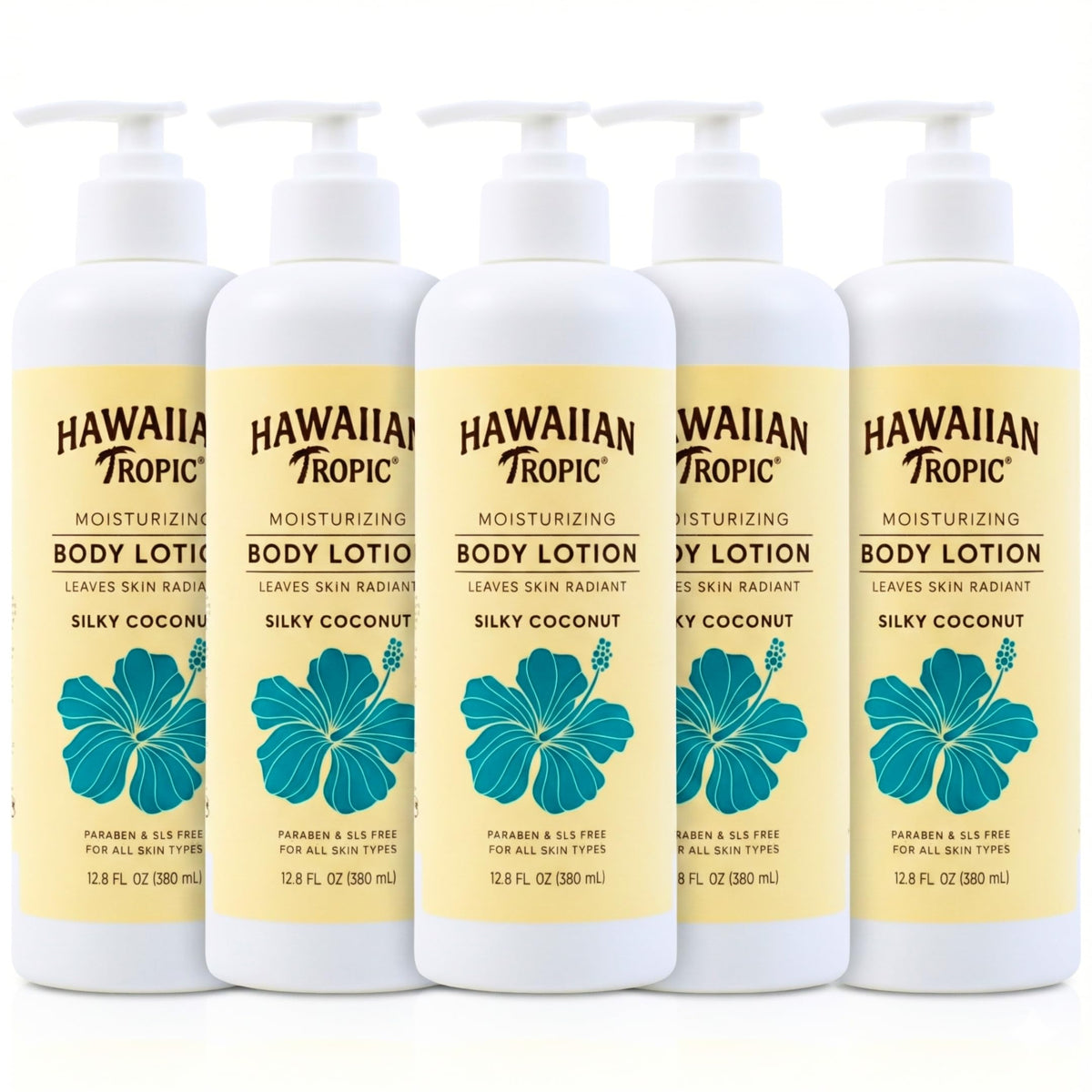 Hawaiian Tropic Silky Coconut shampoo bottle front view for bulk hotel amenities.