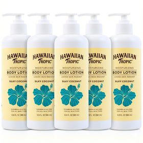 Hawaiian Tropic Silky Coconut shampoo bottle front view for bulk hotel amenities.