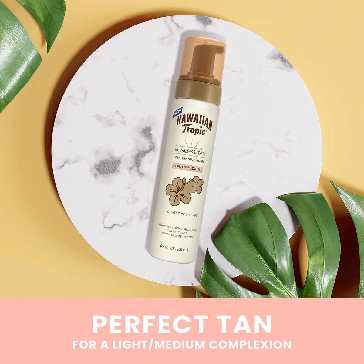 Hawaiian Tropic Sunless Tan Foam velvety texture supports smooth coverage.