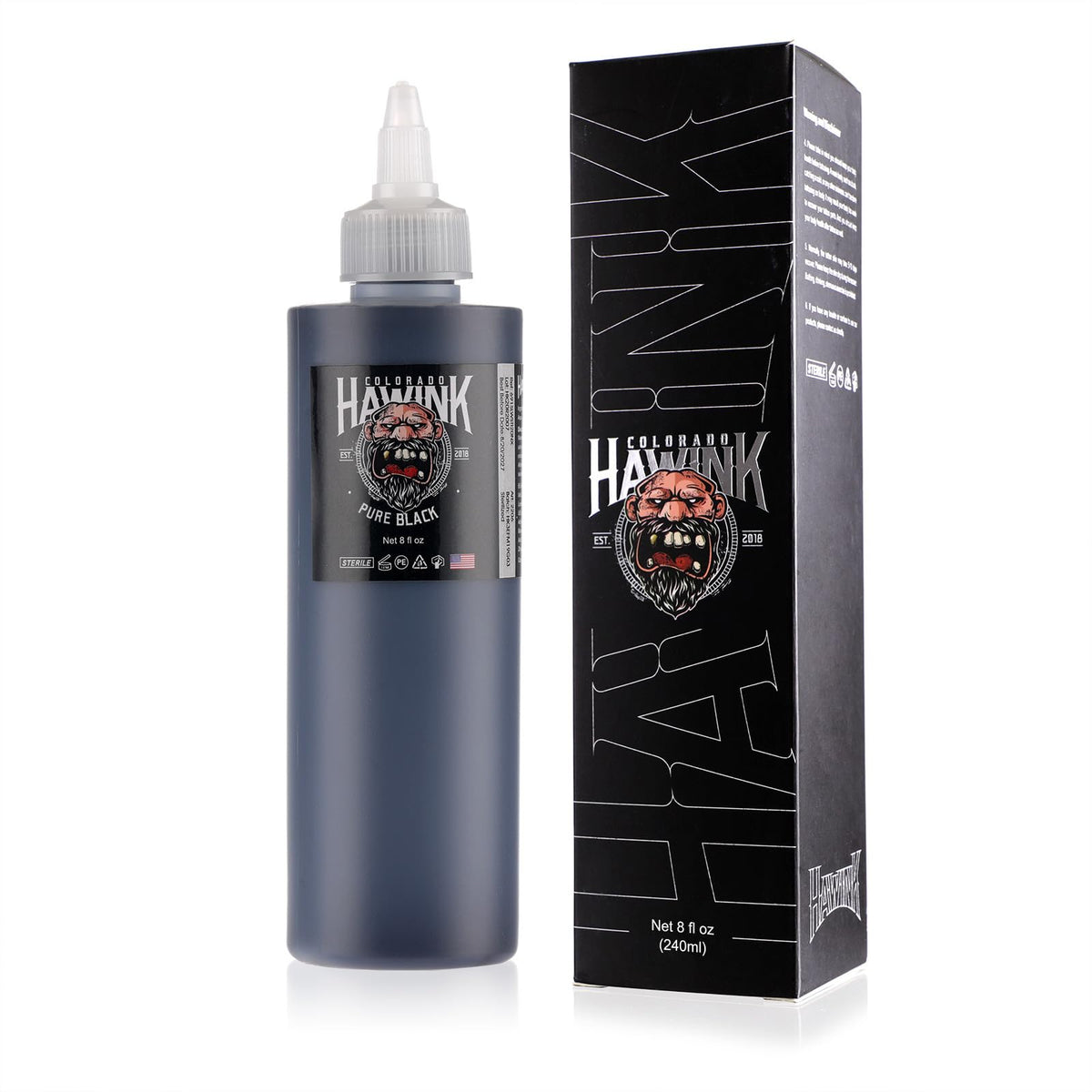 HAWINK Pure Black tattoo ink 8oz bottle for deep, consistent shading