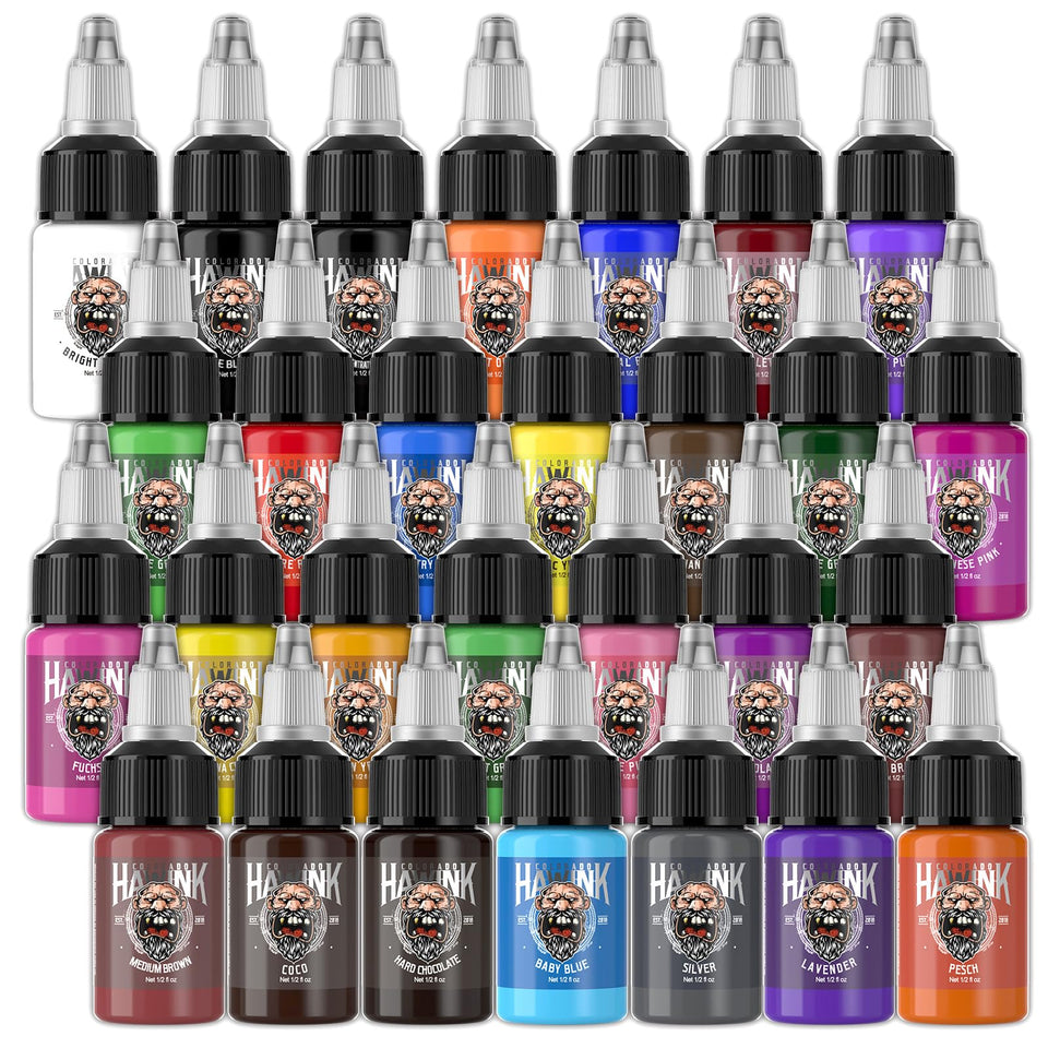 HAWINK tattoo ink set with 28 color bottles for vibrant shading and lining