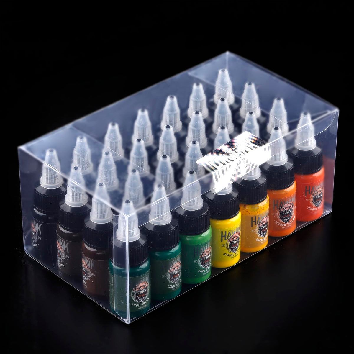 HAWINK ink bottles arranged for efficient workflow during large sessions