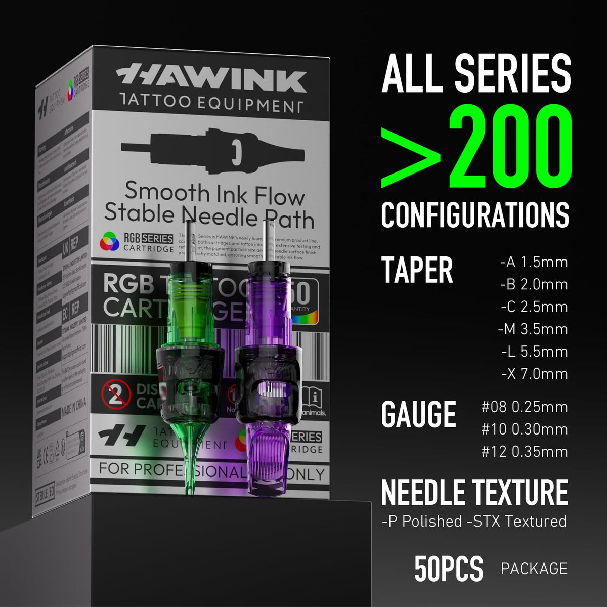 HAWINK 50-piece box packaging keeps cartridges organized and ready
