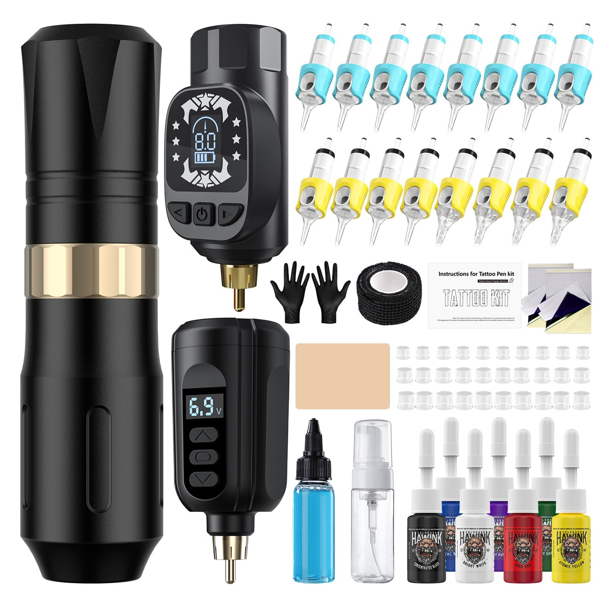HAWINK wireless tattoo gun kit with ergonomic pen design for smooth control.