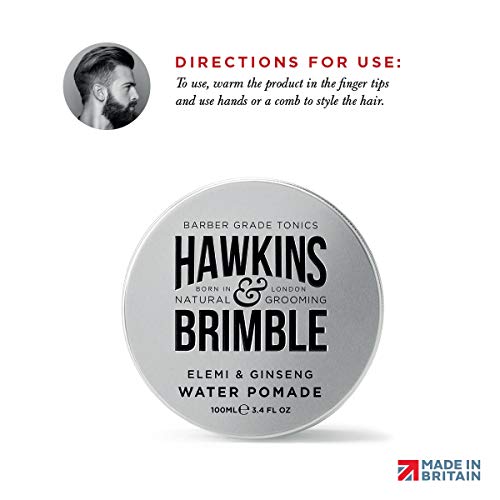 Hawkins & Brimble pomade natural shine closeup shows glossy finish.