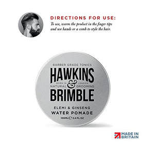 Hawkins & Brimble pomade natural shine closeup shows glossy finish.