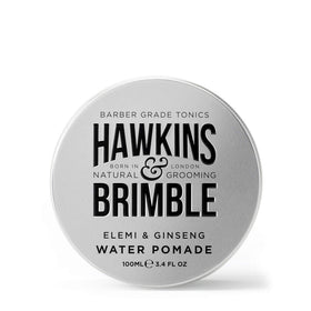 Hawkins & Brimble water pomade hair application enables versatile styling.