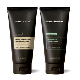 Hawthorne deep exfoliating face wash bottle for cleansing the skin.