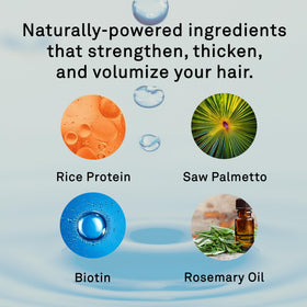 Close-up of Hawthorne Thick Boost label shows biotin and saw palmetto benefits