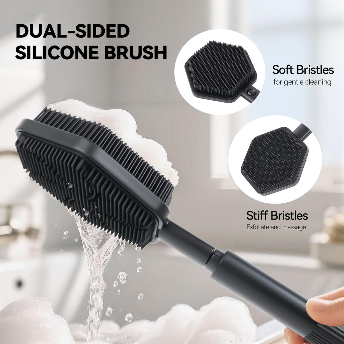 HAYSNA extendable scrubber reaches the back during daily showers with ease.