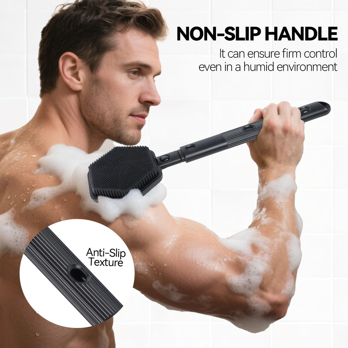 HAYSNA silicone back scrubber dual texture cleanses gently and reveals smoother skin.