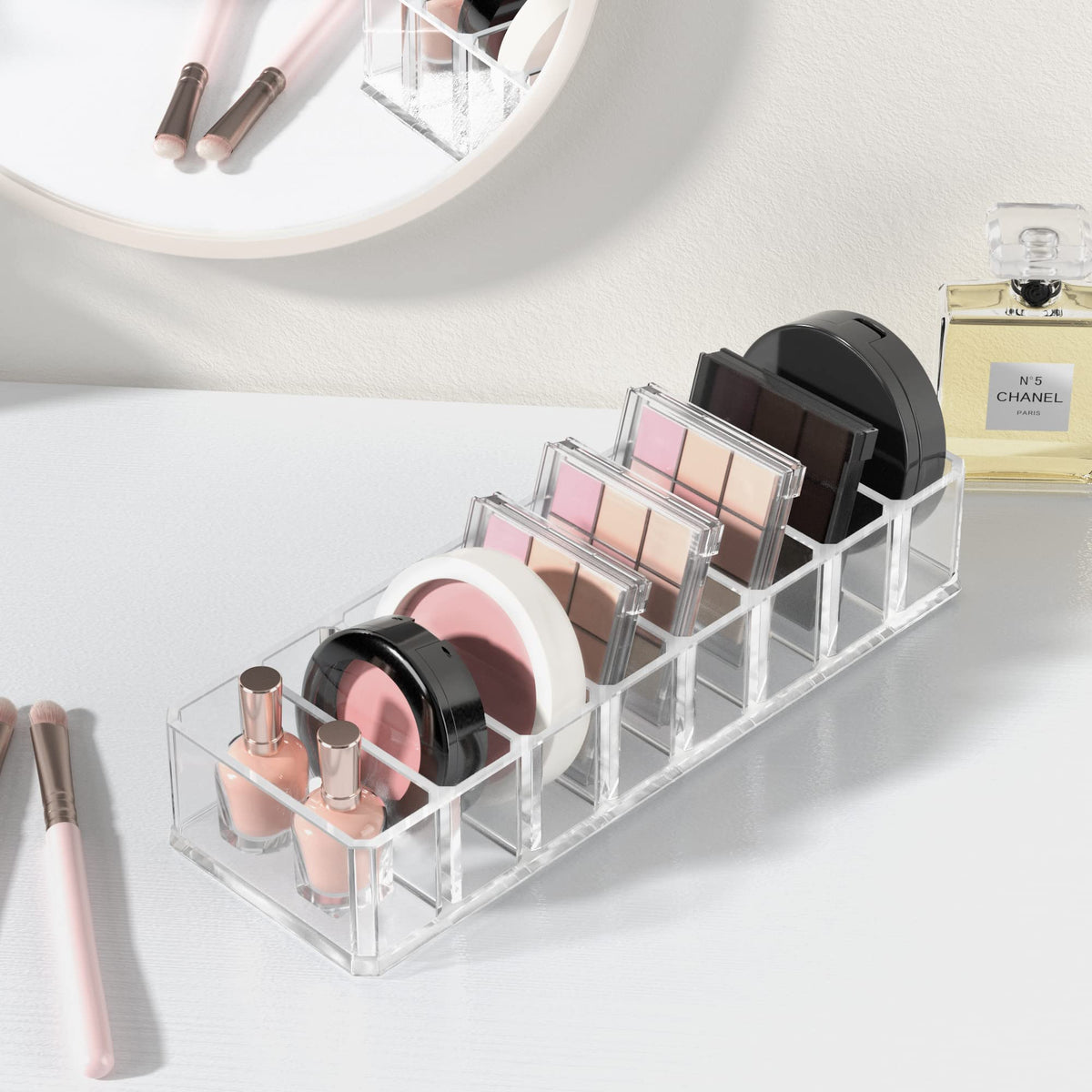 HBlife drawer-friendly makeup storage fits into drawers while staying visible