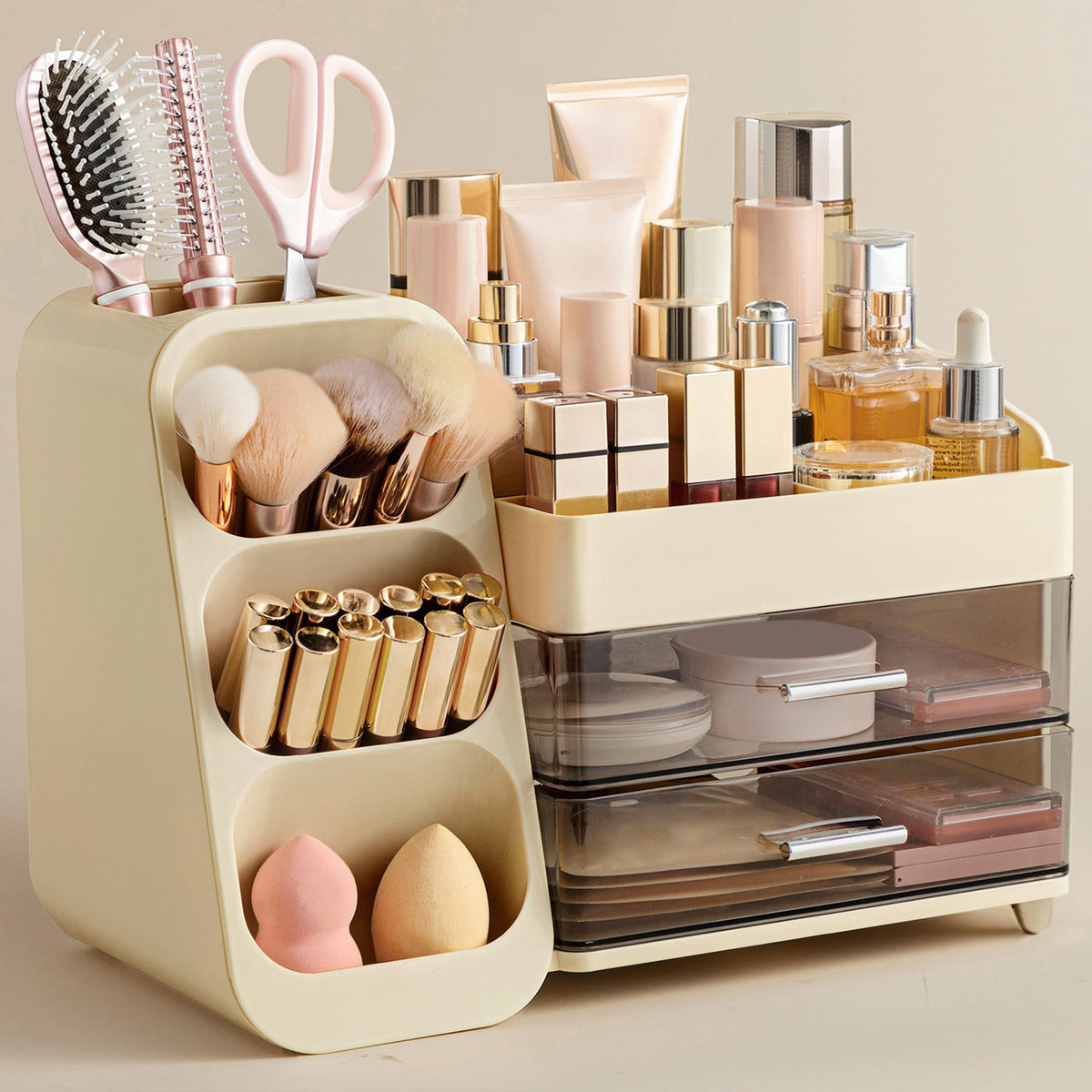 HBlife makeup organizer shows brush slots neatly arranged for easy access on vanity