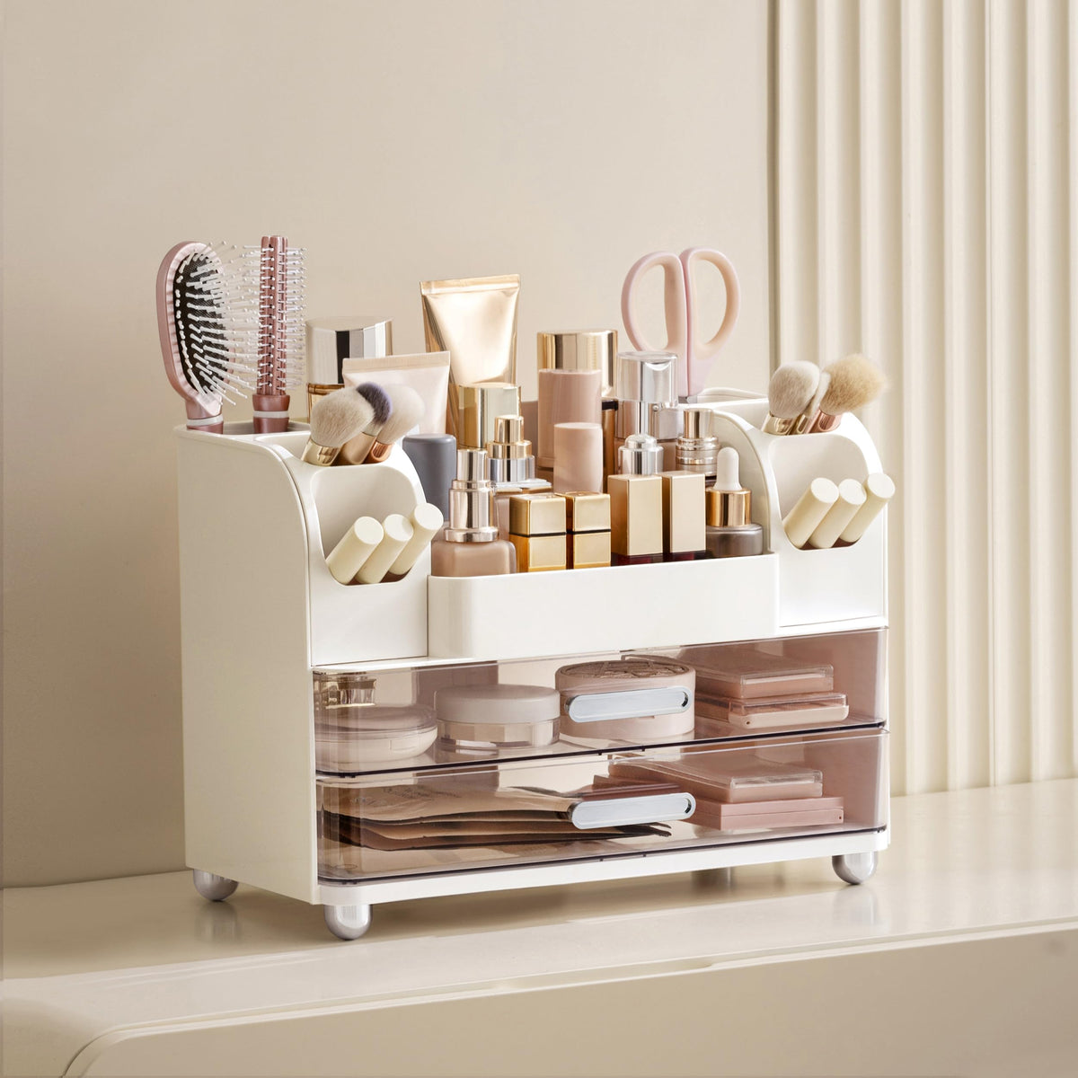 HBlife makeup organizer on a countertop ready for cosmetics and skincare
