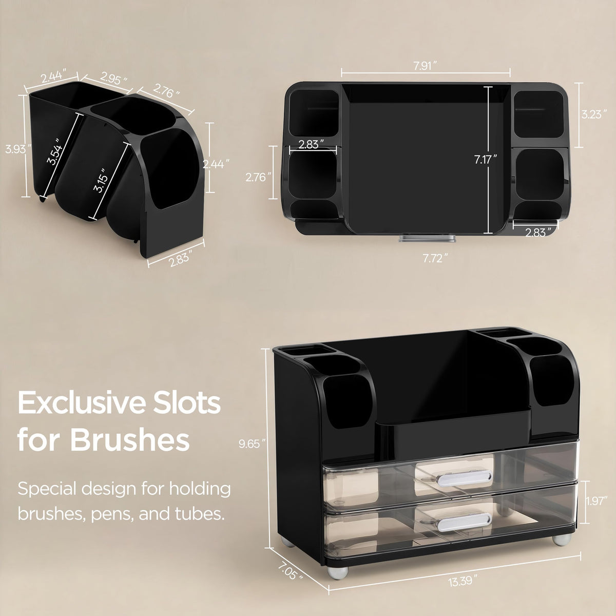 HBlife makeup organizer drawer storage keeps brushes and palettes neatly stored.