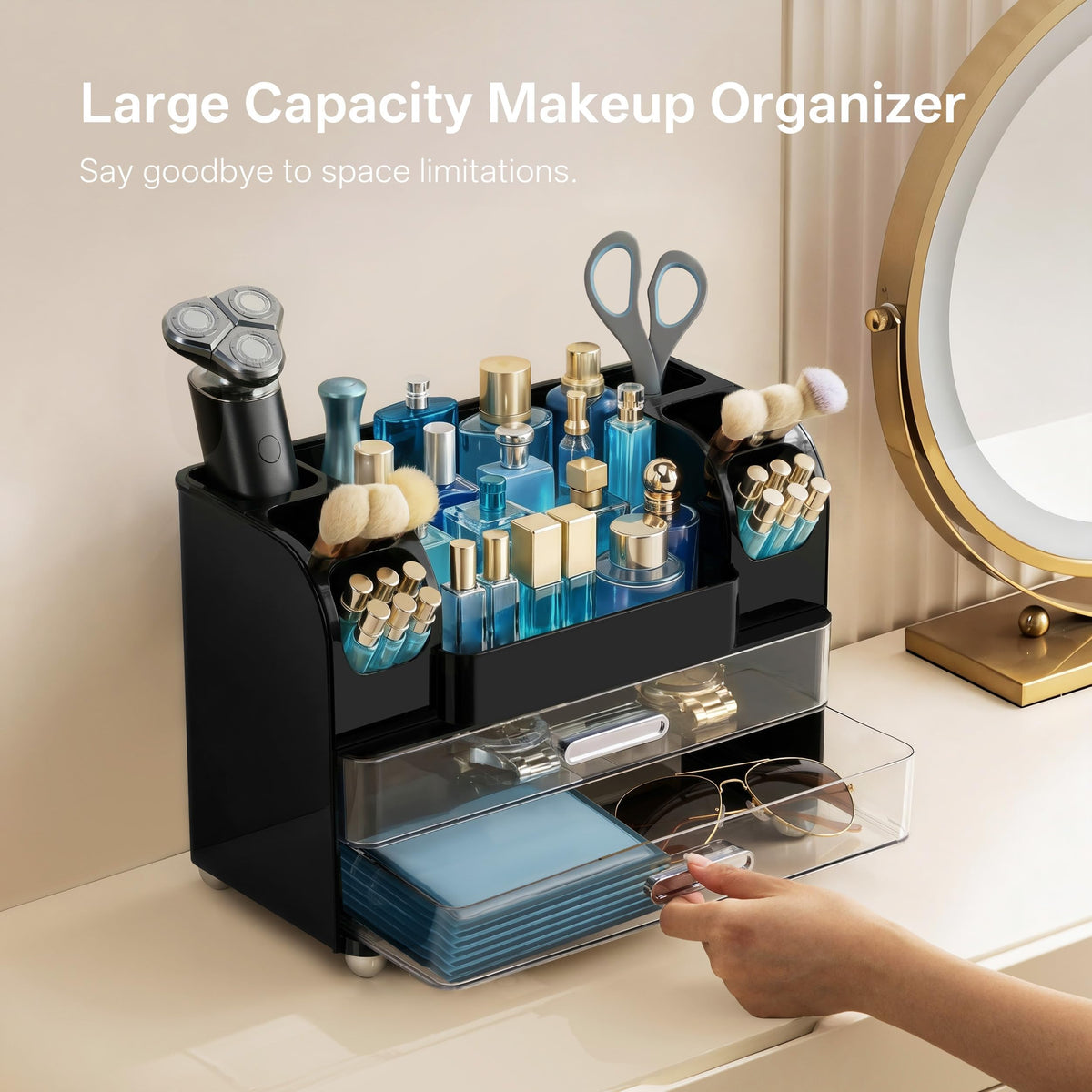 HBlife makeup organizer durable ABS plastic for long-lasting use.