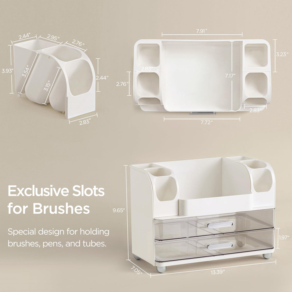 HBlife makeup organizer front view shows a tidy vanity with accessible drawers