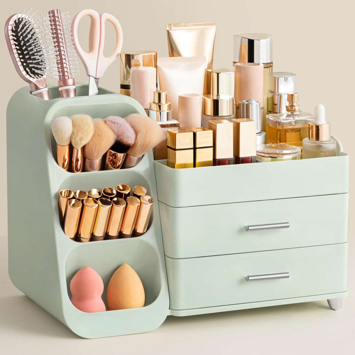HBlife makeup organizer front view showcases ample storage and easy access.