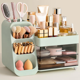 HBlife makeup organizer front view with built-in brush slots for quick access.