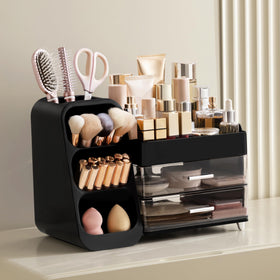HBlife makeup organizer showing large capacity with drawers and top compartments