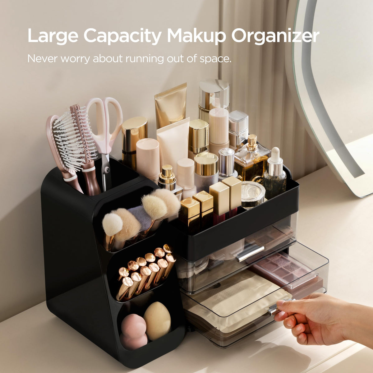 HBlife makeup organizer left brush slots for quick access