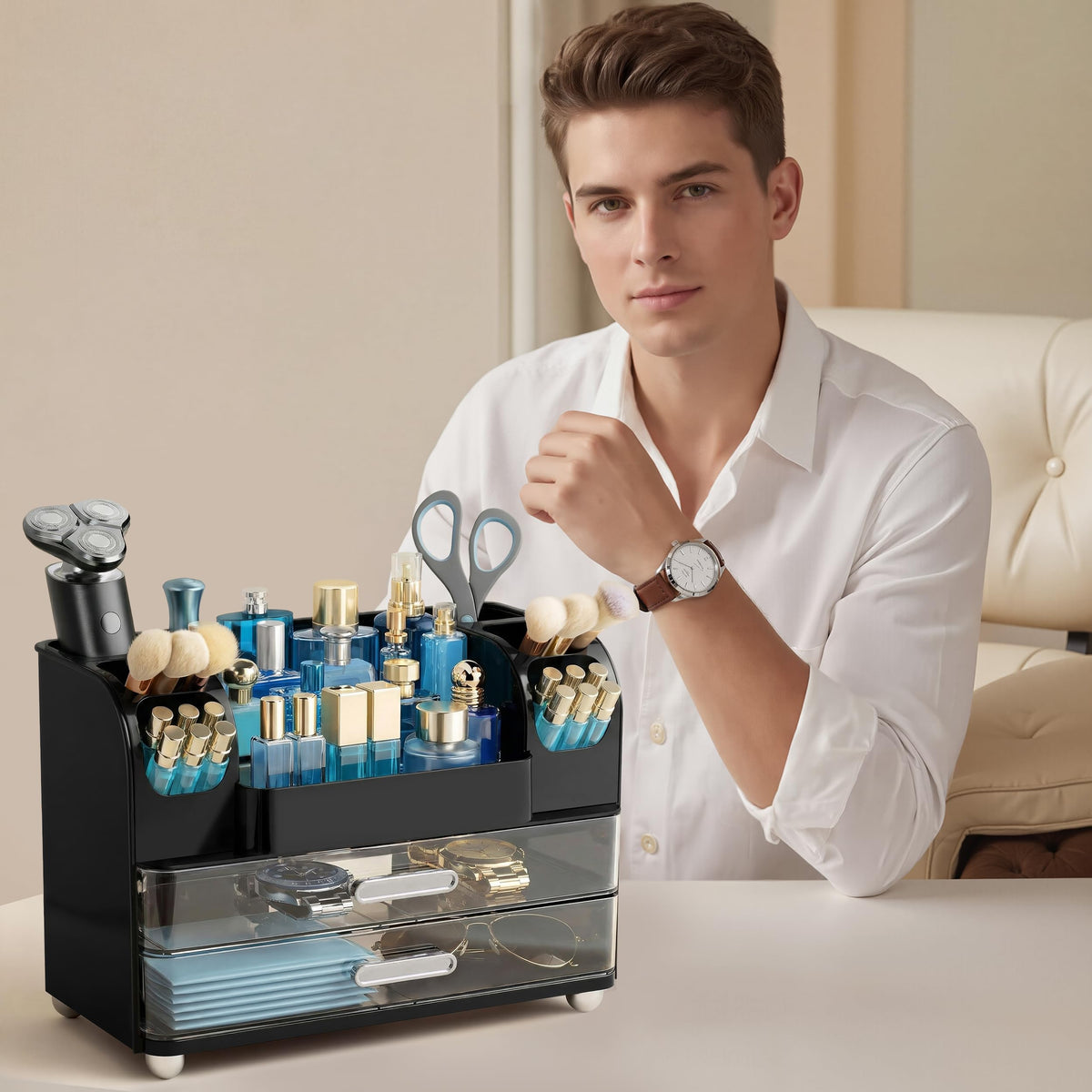HBlife makeup organizer non-slip feet stabilize on any countertop.