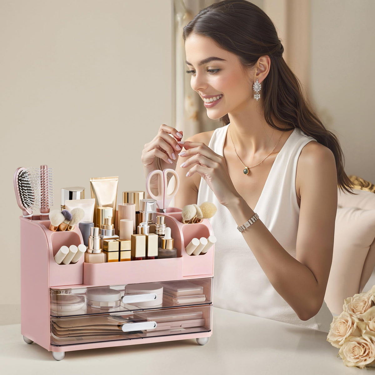 Pink color option of HBlife makeup organizer adds style to vanity