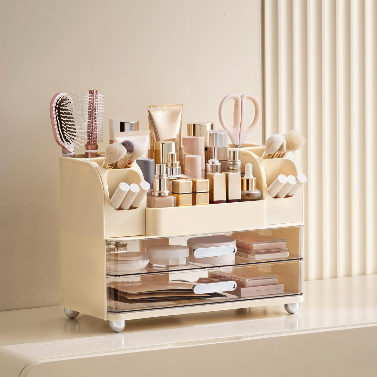 HBlife organizer with side slots keeps brushes and tubes neatly organized.