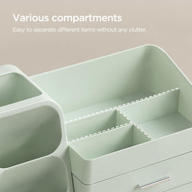 HBlife makeup organizer side view highlights compact countertop footprint.
