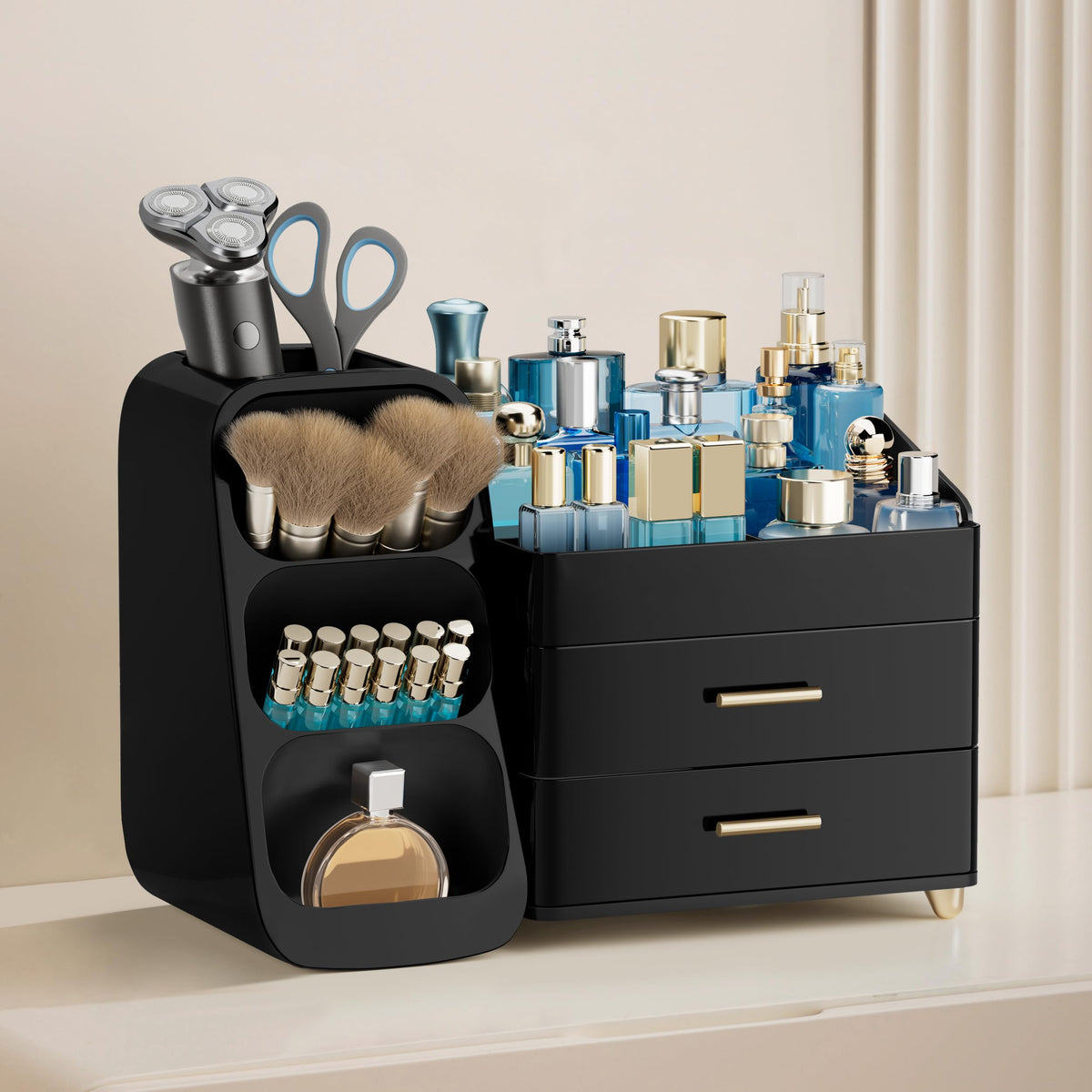HBlife top compartments store palettes and bottles for easy access