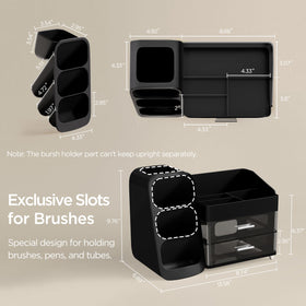 HBlife makeup organizer top compartments layout for palettes and bottles