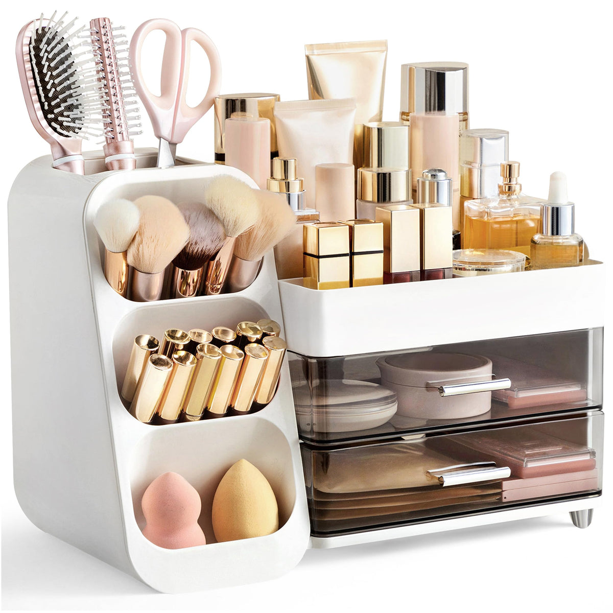 HBlife makeup organizer with vanity brush holder keeps brushes organized and accessible.