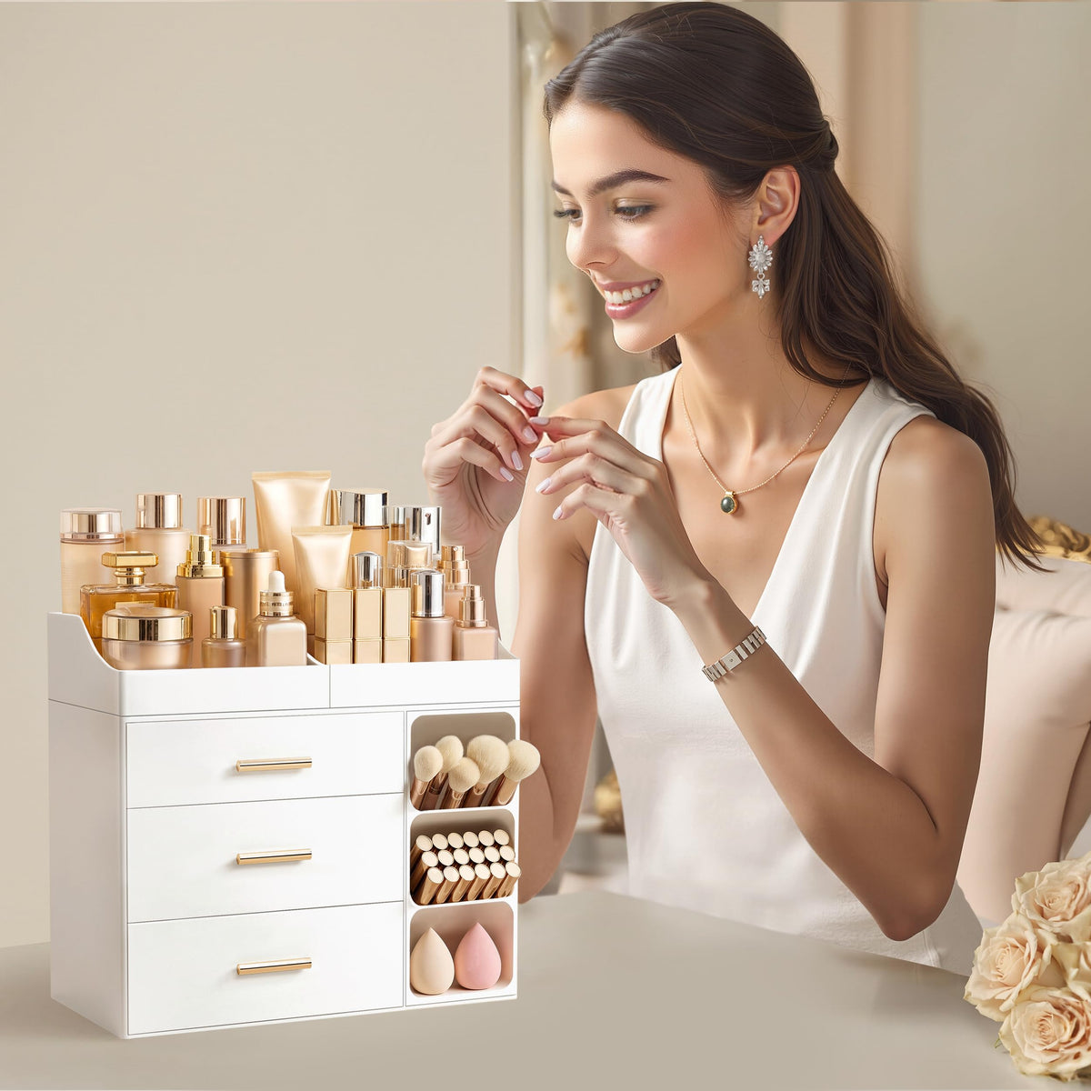 Durable HBlife plastic construction ensures long-lasting vanity organization.