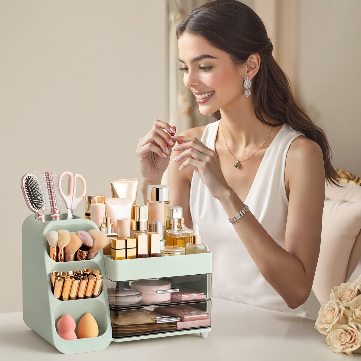 HBlife organizer on vanity to streamline daily routines.