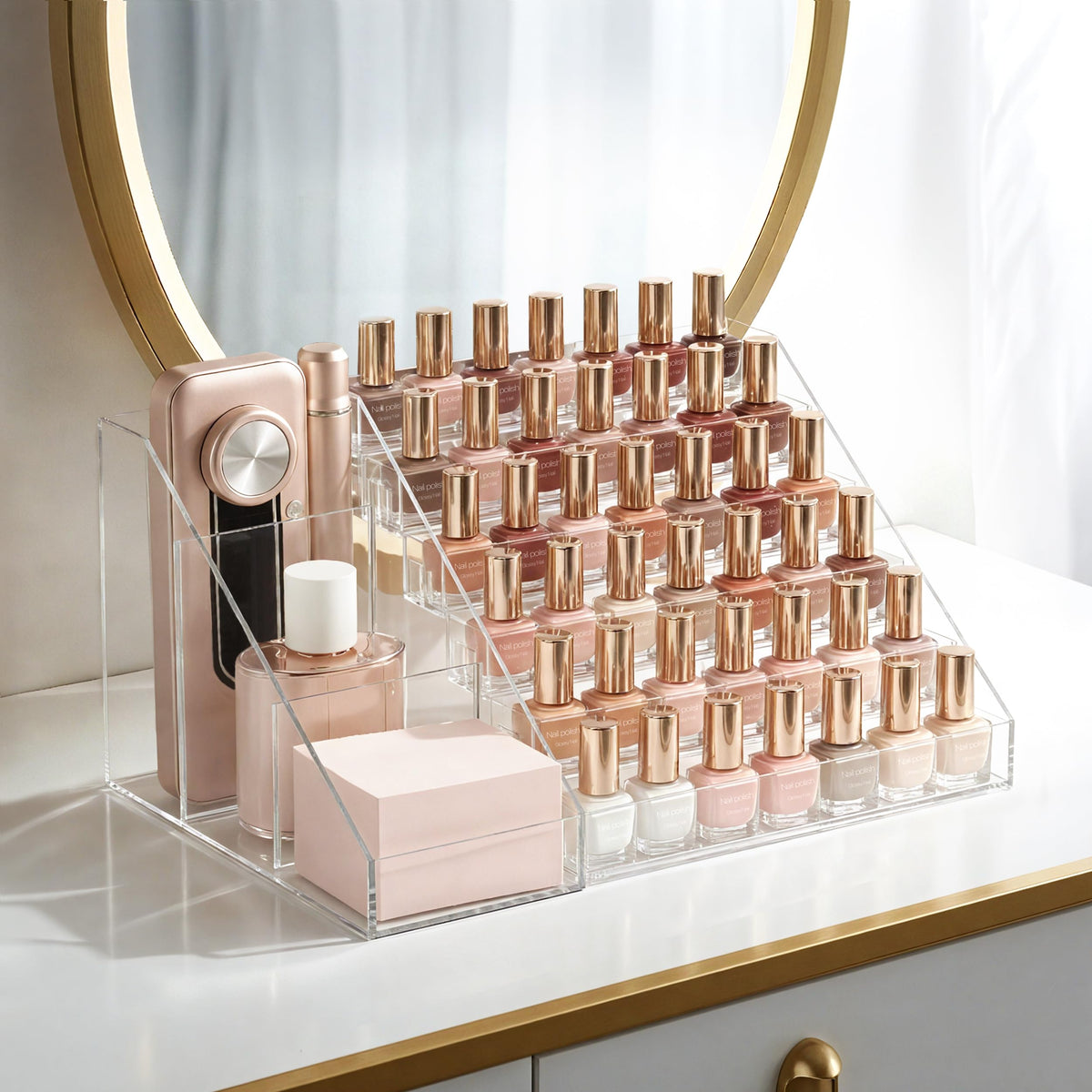 HBlife nail supplies organizer with side storage for brushes and files, neatly separated.