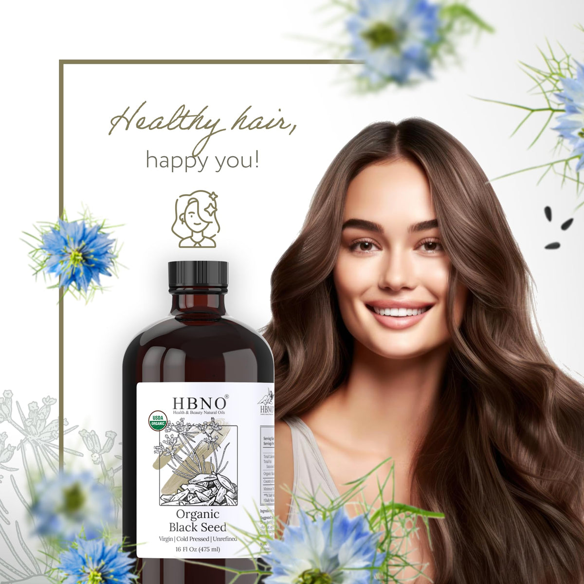 HBNO oil near kitchen setup suggests simple daily use for skin and hair.