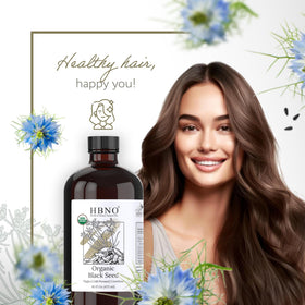 HBNO oil near kitchen setup suggests simple daily use for skin and hair.
