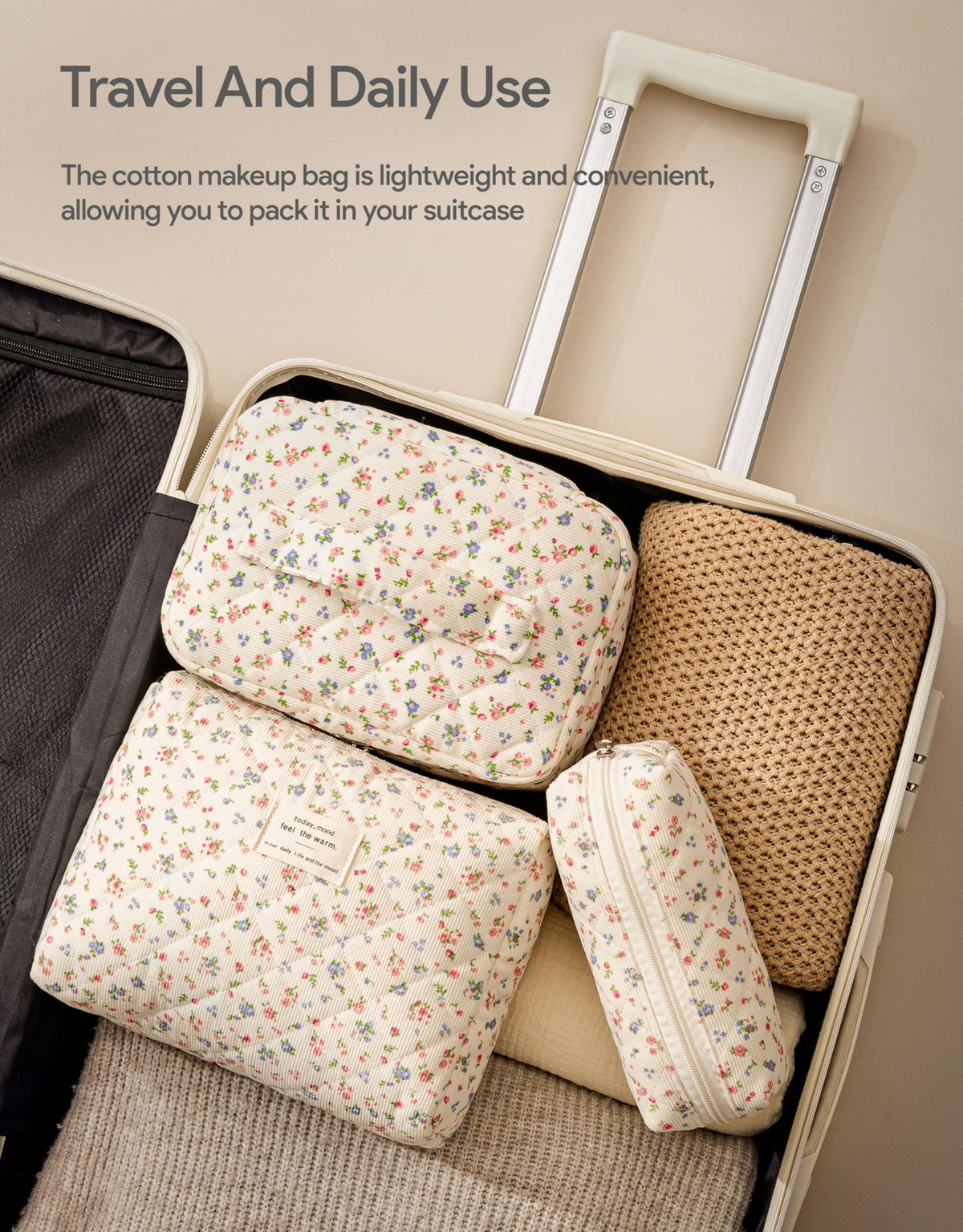 HBselect cotton travel bag organizer, versatile for cosmetics and small accessories.
