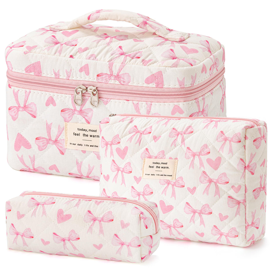 HBselect quilted makeup bag with floral large interior, ideal for full makeup kit on trips.