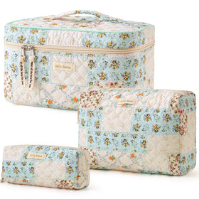 HBselect quilted makeup bag with floral pattern, ideal for travel cosmetics.