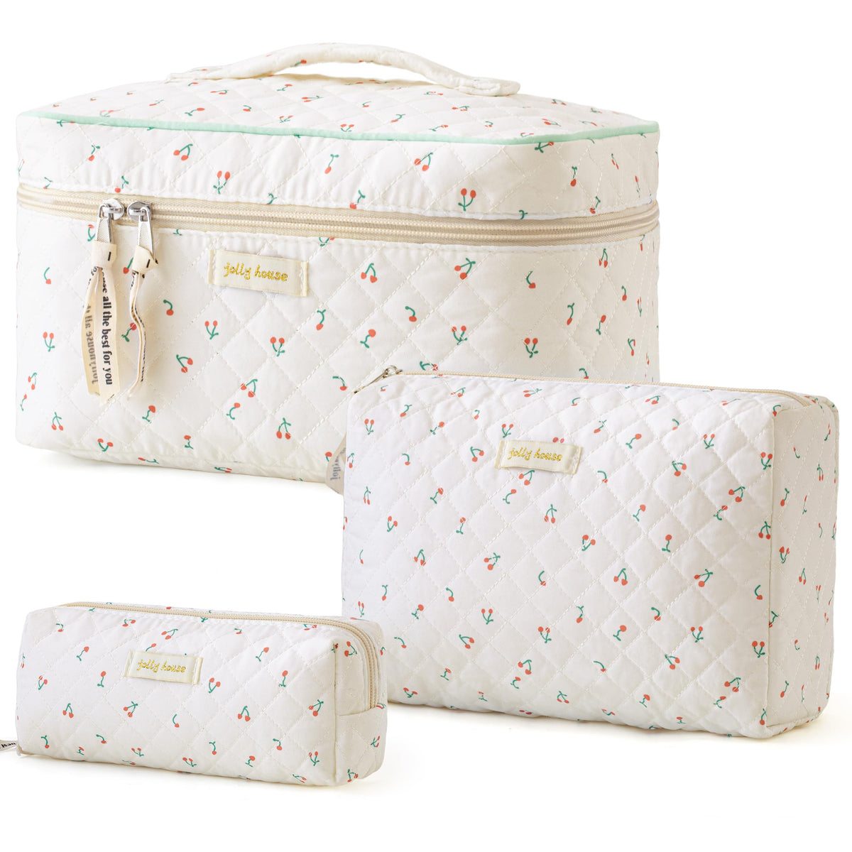 HBselect quilted makeup bag with floral pattern offering generous cosmetic storage on trips