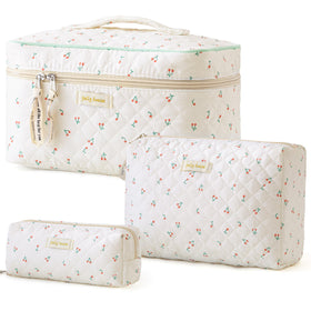 HBselect quilted makeup bag with floral pattern offering generous cosmetic storage on trips