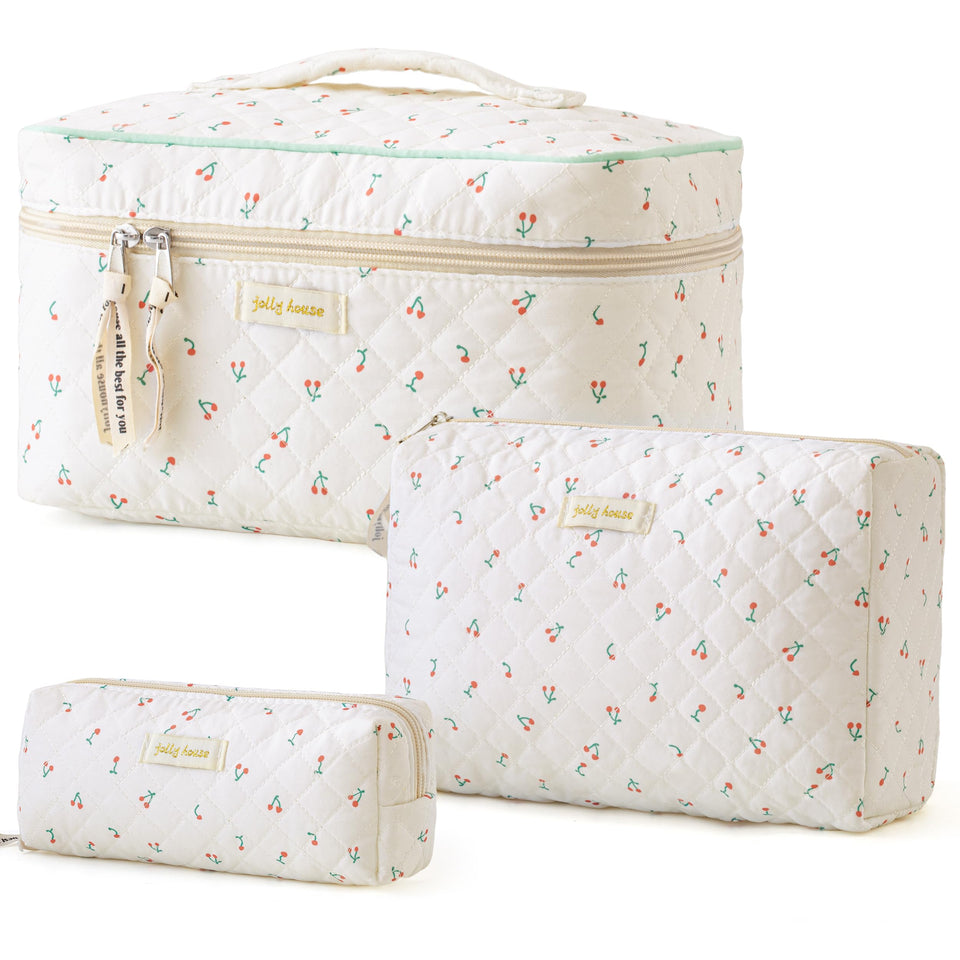 HBselect quilted makeup bag with floral pattern offering generous cosmetic storage on trips