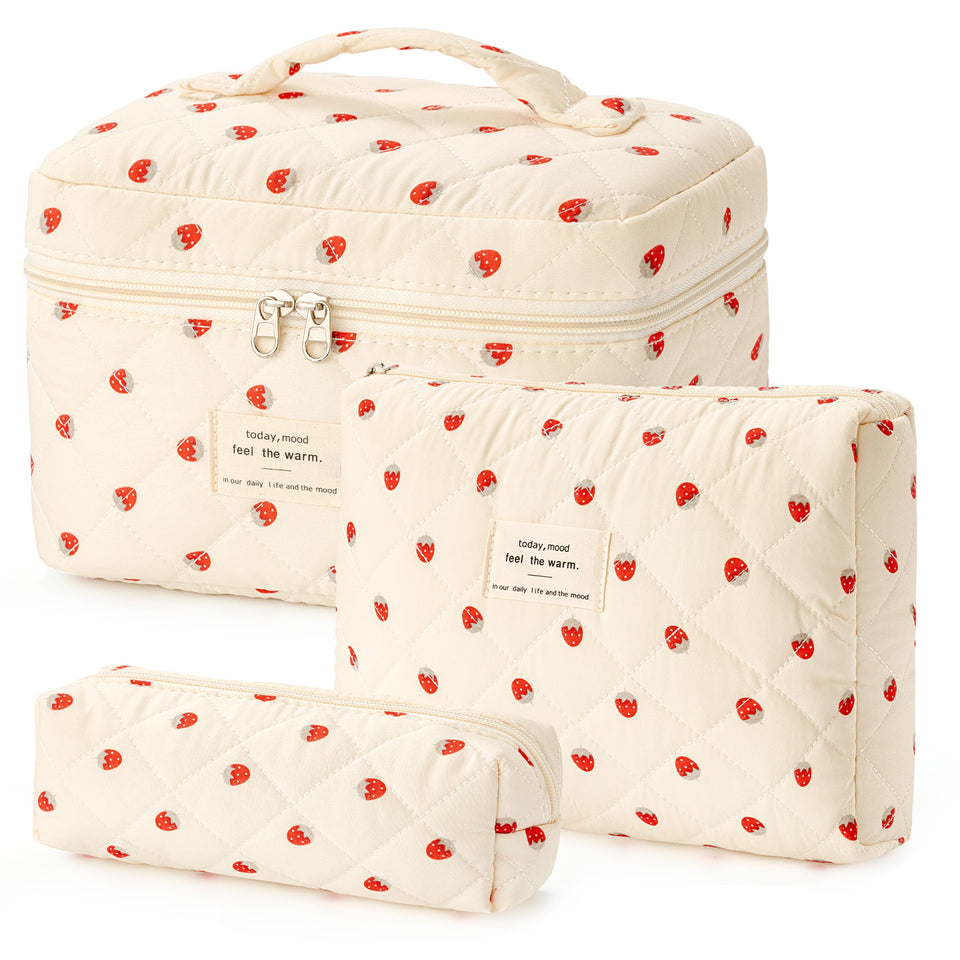 HBselect quilted makeup bag with floral pattern for travel convenience and easy organization.