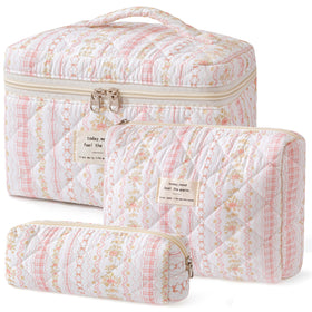 HBselect quilted makeup bag with floral pattern, stylish set for cosmetics storage