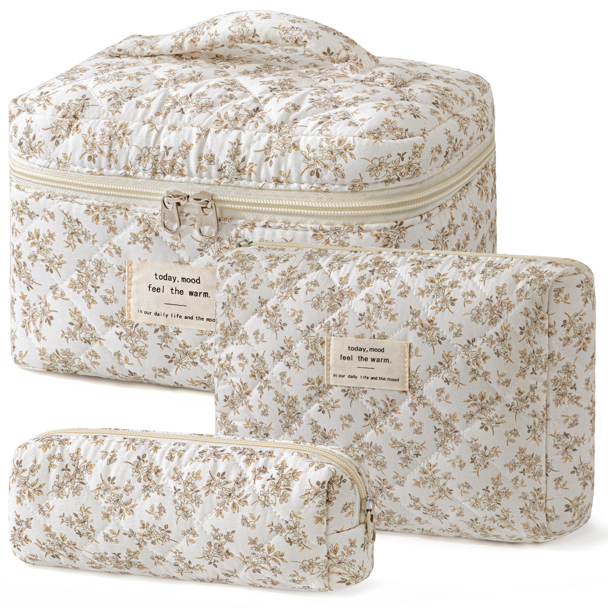 HBselect quilted makeup bag with floral-pattern for stylish storage and easy cleaning