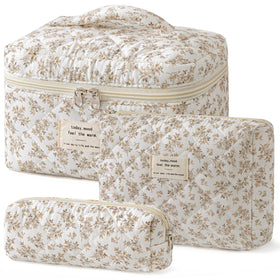 HBselect quilted makeup bag with floral-pattern for stylish storage and easy cleaning