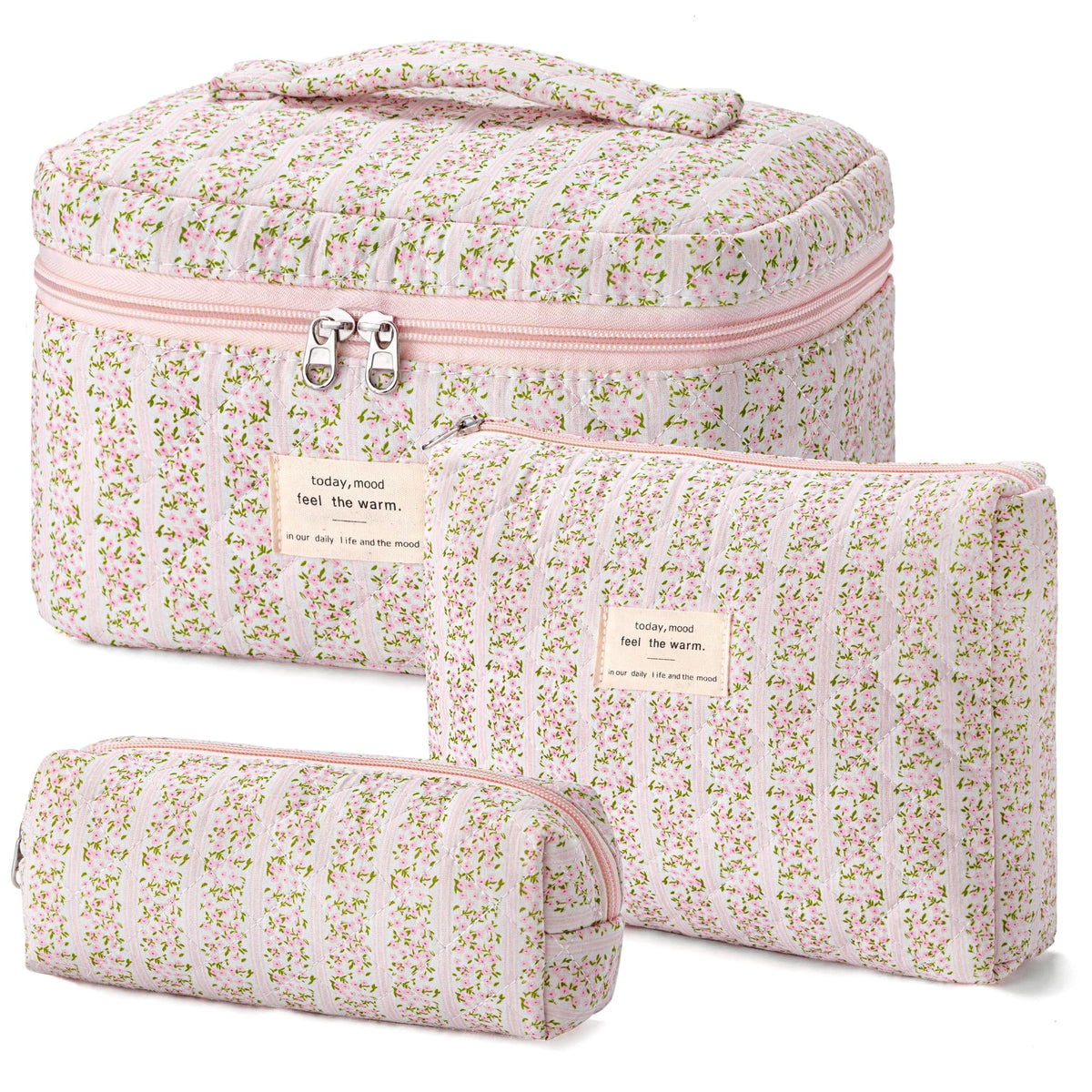 HBselect quilted makeup bag with floral pattern for stylish travel cosmetics.