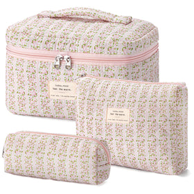 HBselect quilted makeup bag with floral pattern for stylish travel cosmetics.