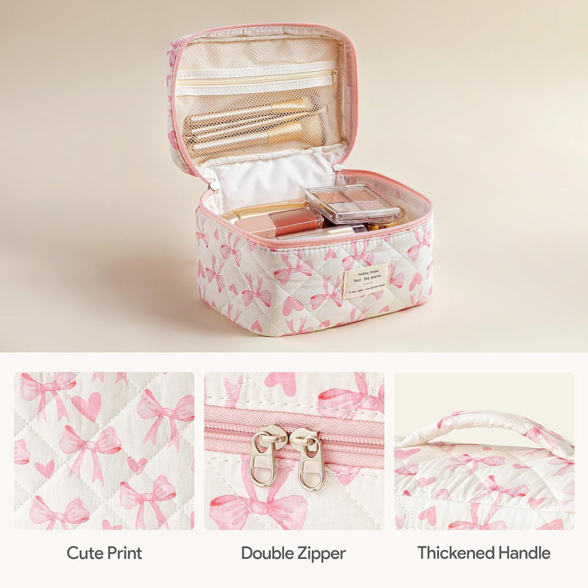 HBselect quilted makeup bag floral small, perfect for pencils and brushes on the go.